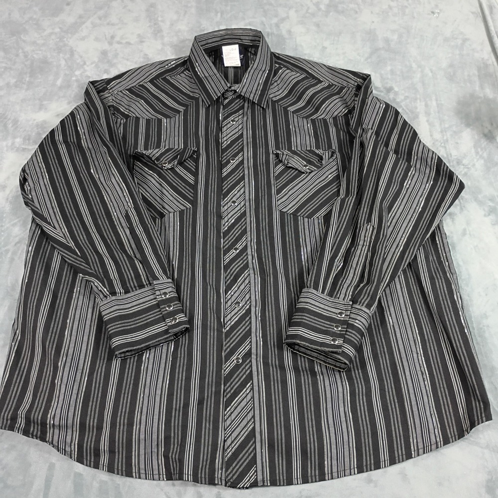 Wrangler Mens Western Snap Shirt 2XL Black Grey Striped Metallic MX22779